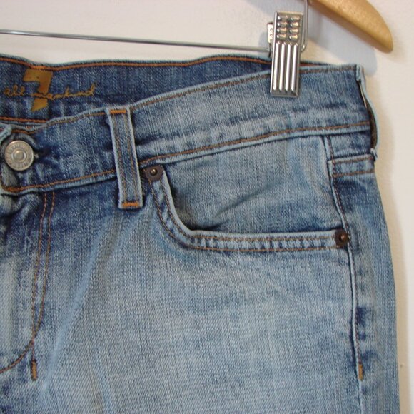 7 For All Mankind Dojo Jeans Boho Wide Leg Flare Mid Rise Medium Wash Tall 30 - Picture 8 of 16